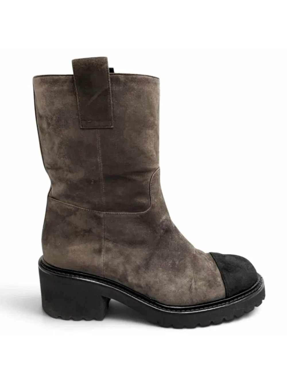 Chanel CC Logo Lining Quilted Suede Leather Ankle Boots Short Dark Brown